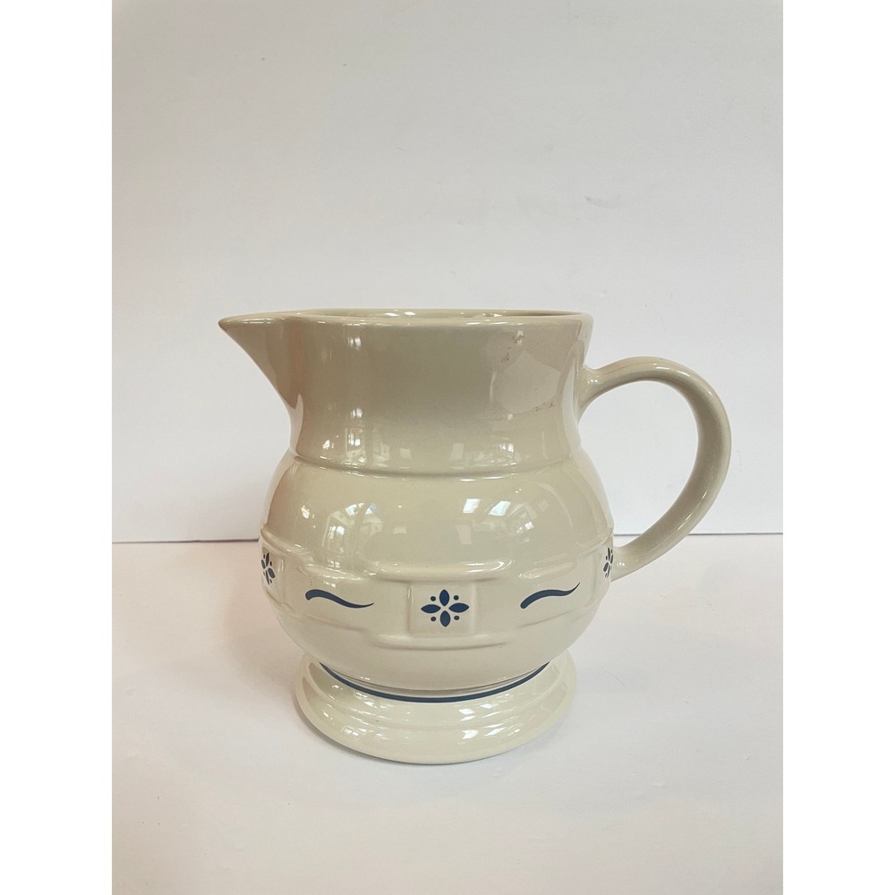 Longaberger Pottery ‎ Ivory Large Pitcher Blue Floral Stoneware Heavy